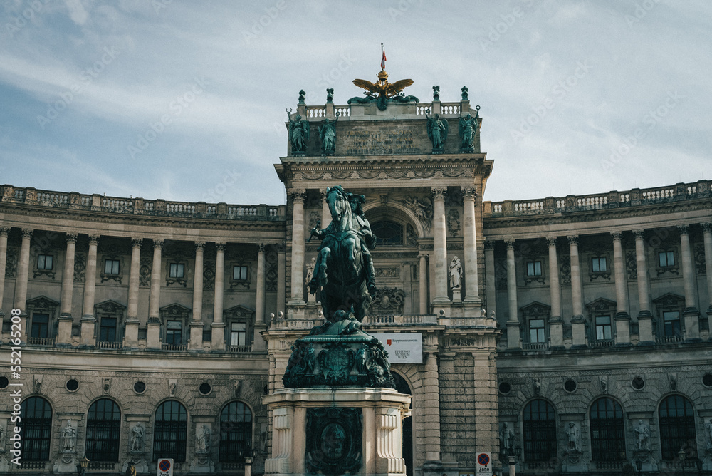 Naklejka premium Prince Eugene Statue in front of Neue Burg in Heldenplatz in Vienna Austria Europe
