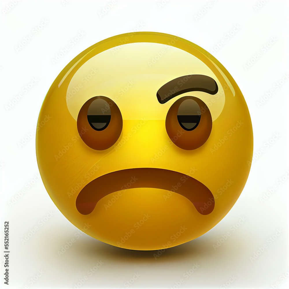 Fototapeta premium Ironic emoji, emoticon, emotion, face, eyebrow, raising, ironic, sad, cry, expression, communication, icon, sign, symbol, sadness, illustration, 3d rendering, pout, generative ia