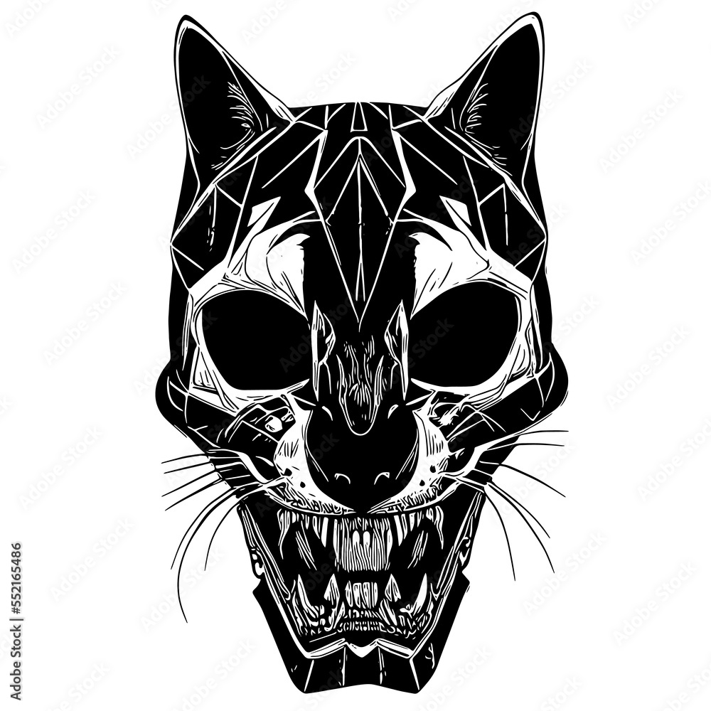 cat skeleton clip art black and white, hand drawn vector picture Stock ...