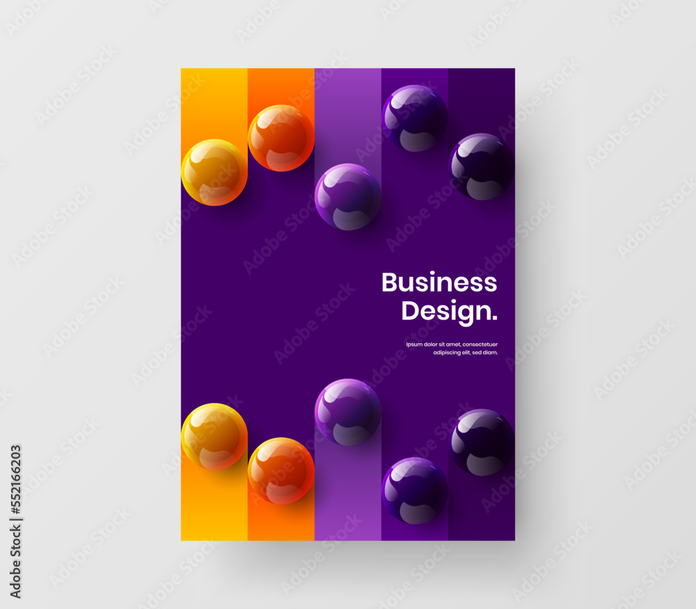 Minimalistic handbill vector design template. Geometric realistic balls company brochure illustration.
