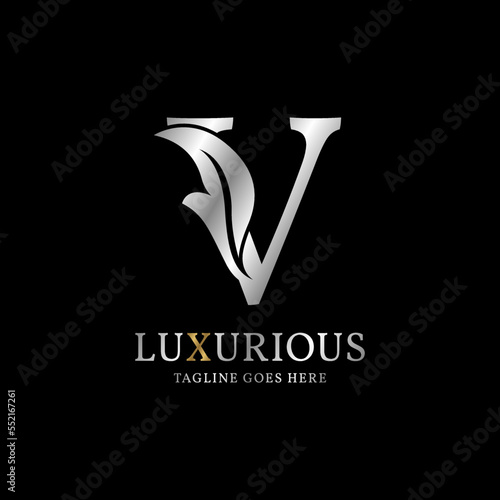 letter V luxurious leaf initial vector logo design element