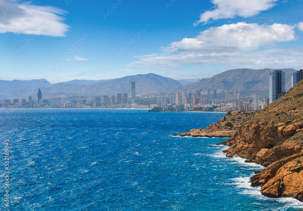 Obraz premium Benidorm city coast summer view (Costa Blanca, Alicante, Spain). People unrecognizable.