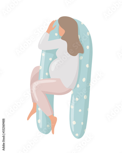 Pregnant women on U-shaped pillow. Vector
