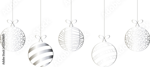 Silver Christmas balls hanging on a rope, Christmas ball PNG, Christmas balls set