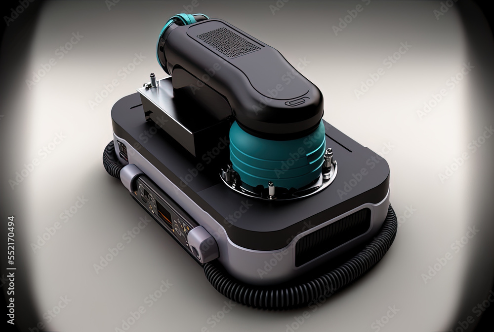 top view of a smartphone controlled, cordless vacuum cleaner. Generative AI top view of a smartphone controlled, cordless vacuum cleaner. Generative AI