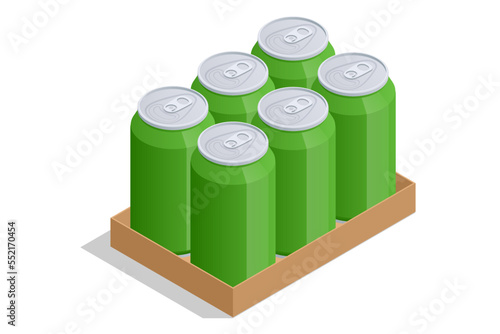 Isometric Cans of beer isolated on white. Aluminum cans. Isolated beer pack, alcoholic drink.