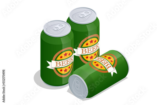 Isometric Cans of beer isolated on white. Aluminum cans. Isolated beer pack, alcoholic drink.