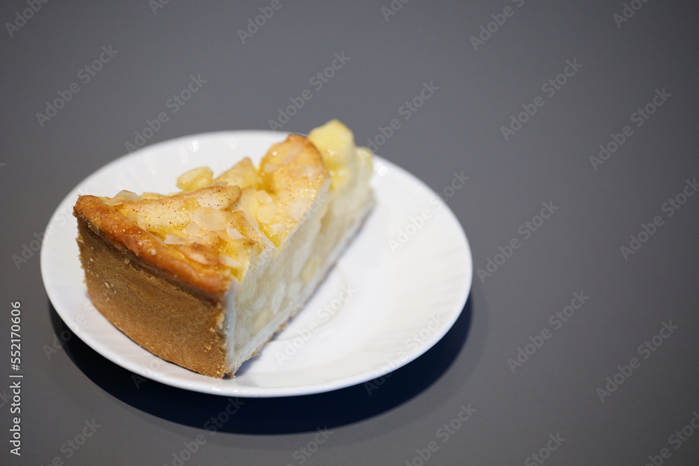 piece of apple pie on white plate piece of apple pie on white plate