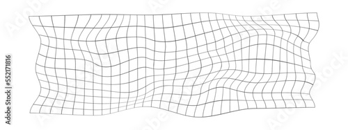 Distorted grid texture. Mesh warp. Net surface with deformation effect. Checkered psychedelic pattern. Bented lattice isolated on white background