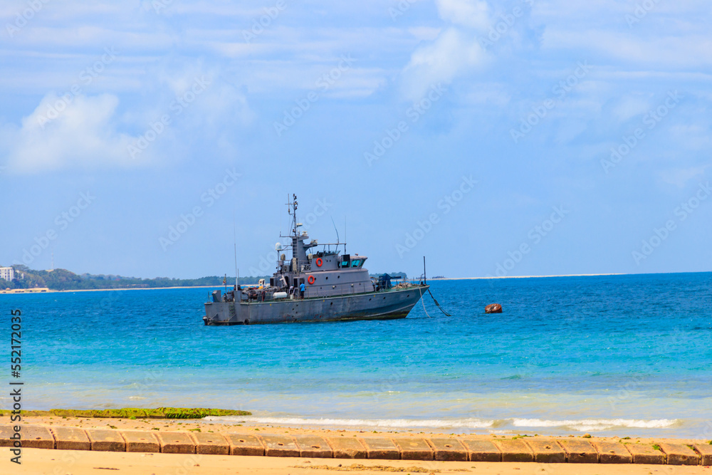 Warship anchored in the Indian ocean near Zanzibar, Tanzania Warship anchored in the Indian ocean near Zanzibar, Tanzania
