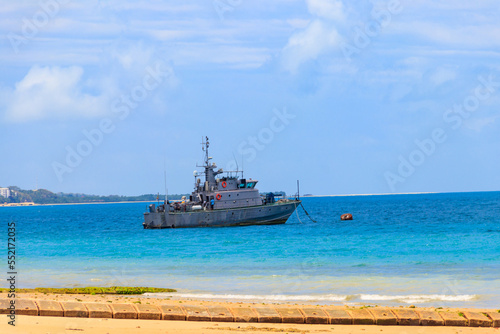 Fototapeta Naklejka Na Ścianę i Meble -  Warship anchored in the Indian ocean near Zanzibar, Tanzania