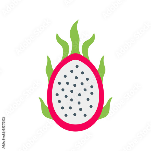 Dragon fruit cut half. Pitaya, exotic tropical dragonfruit. Pitahaya.