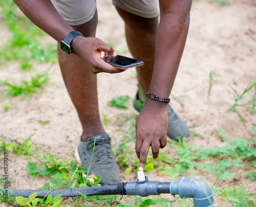 Controls the irrigation system of a tea field in a village in West Africa agribusiness.