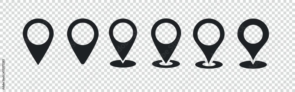 Location pin icon set. Map markers points isolated on transparent ...