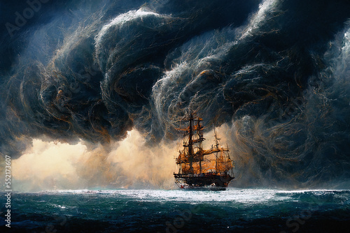 Fotografija Tall Ship in Storm - Generative AI
