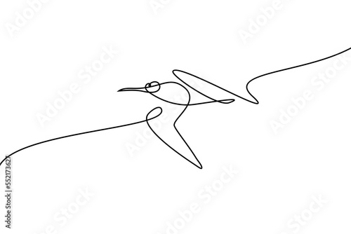 Flying bird in continuous line art drawing style. Minimalist black linear design isolated on white background. Vector illustration
