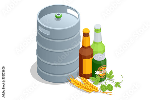 Isometric Bottle of beer with drops. Glass of beer and Bottle of beer isolated. Alcoholic drink. rewing, Craft beer brewing
