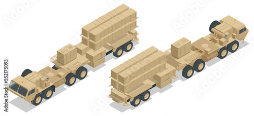 Isometric Mobile surface-to-air missile or anti-ballistic missile system MIM-104 Patriot. American surface-to-air missile system developed by Raytheon to protect strategic targets