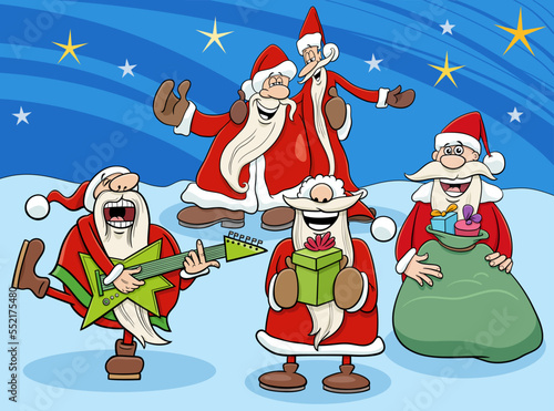 cartoon Santa Clauses characters on Christmas time