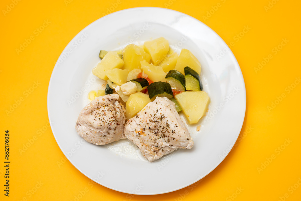 Clean food, Boiled chicken breasts with vegetables.