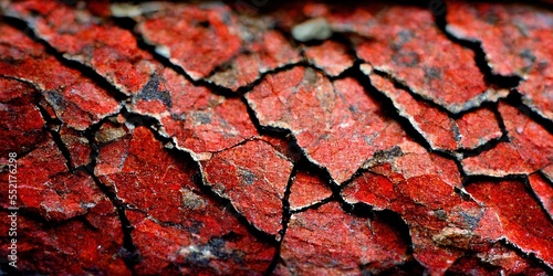 Dry cracked earth in red color, stylish background. desert red land. Generative ai