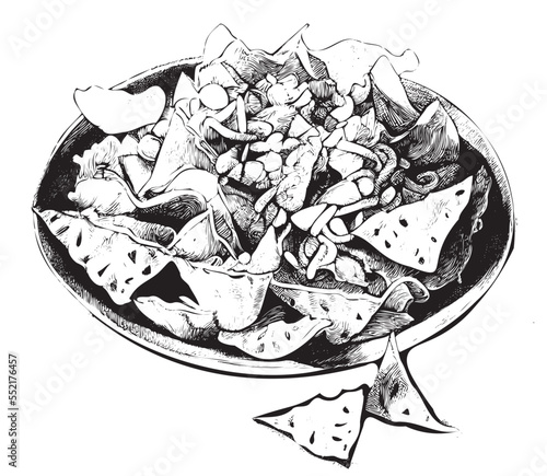 Chips nachos sketch hand drawn food Restaurant business concept.Vector illustration