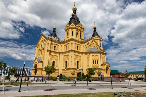  Alexander Nevsky New Fair Cathedral. Cathedral of the Holy Prince Alexander Nevsky. Cathedral on Strelka in Nizhny Novgorod.