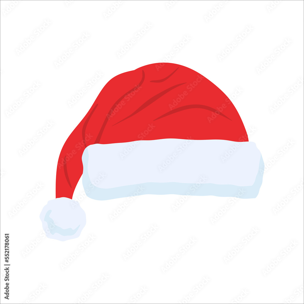 Santa Claus Hat. Santa claus cap isolated on white background. Santa claus cap flat style vector illustration. Festive christmas hat, New year concept. vector eps10 Santa Claus Hat. Santa claus cap isolated on white background. Santa claus cap flat style vector illustration. Festive christmas hat, New year concept. vector eps10