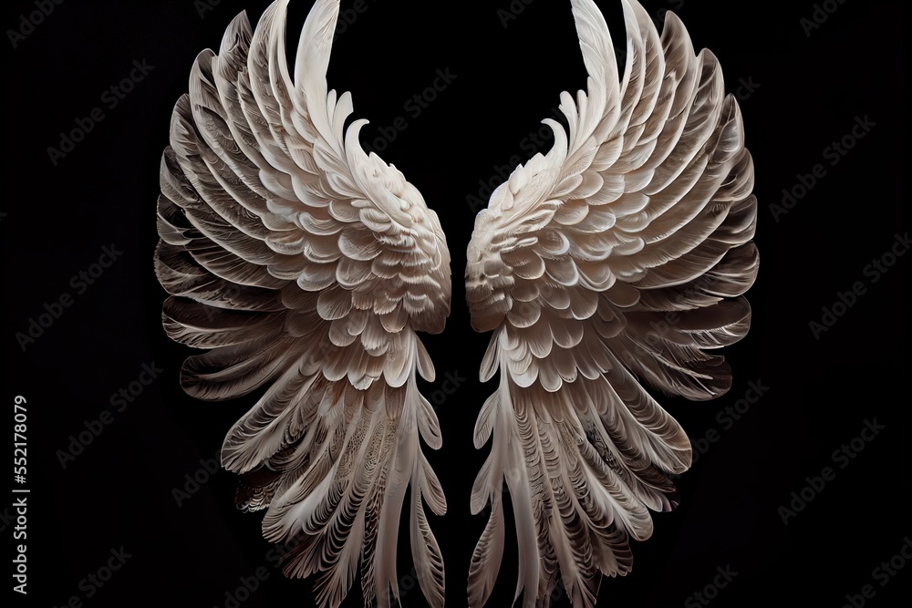 a pair of white angel wings on a black background Stock Illustration ...