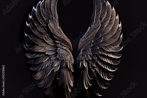  a black and white photo of a pair of wings on a black background with a black background and a black background. Generative AI