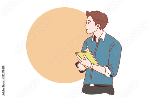 starting a small business SME business owner, entrepreneur. Using laptop or notebook to take and check online orders, SME online business concept. cartoon vector illustration.