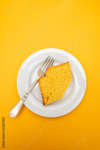 Homemade cake made of green corn. Typical Brazilian food. photo