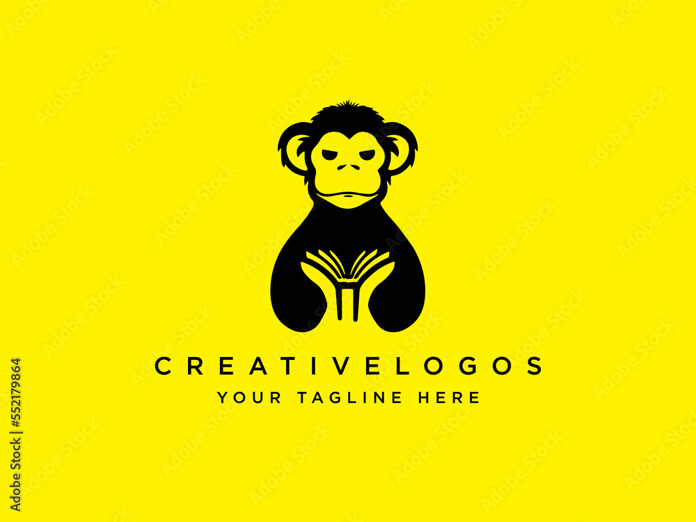 Monkey Reading Book Logo design vector, monkey logo design, modern ...