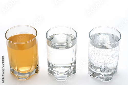 Unhygienic and healthy drinking water in glasses