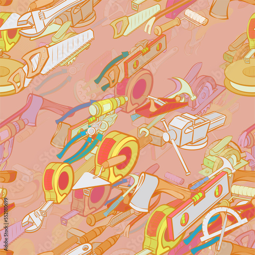 Background pattern abstract design texture. Seamless. Building tools and Repair. Theme is about hand tool, carpentry wood, acute, wedge, clogging, paint brush, manual, waterproofing, painting walls