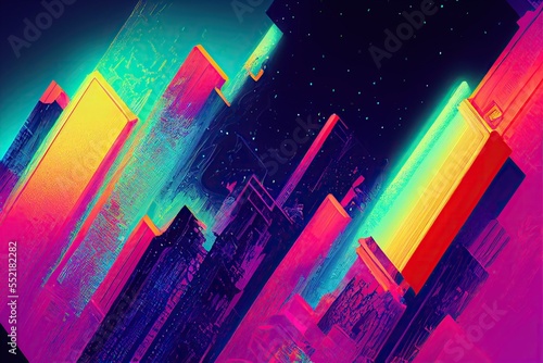 Futuristic neon Cyber synthwave abstract cityscape background banner (generative ai art) photo