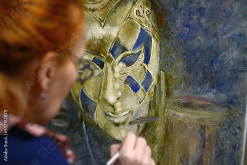 Oil painting artist. Master at work.