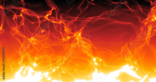 Abstract background of orange smoke and fire in the rays of the sun, beautiful glowing waves from the air with particles of energy and magic. Screensaver