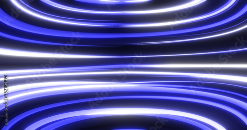 Blue luminous lines raised from magical energy lines and stripes on a black background. Abstract background