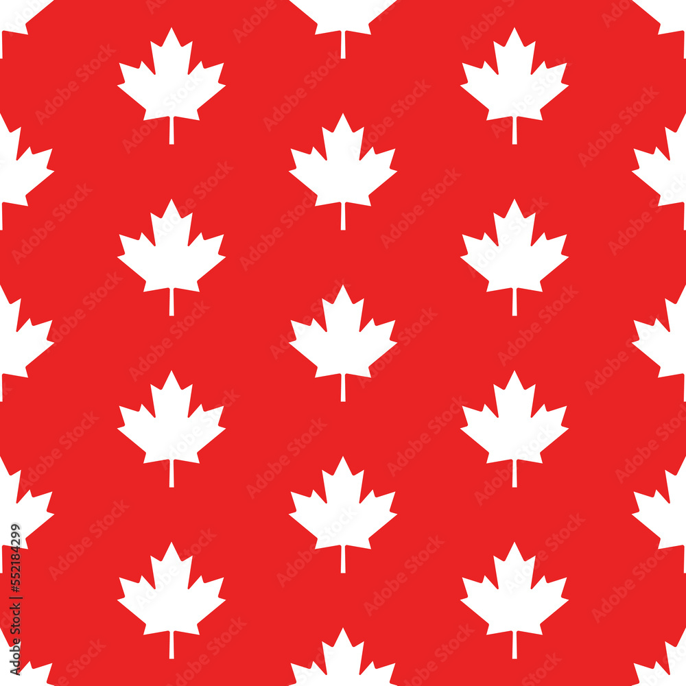 Canadian vector seamless pattern. White maple leaves on red background. Best for textile, wallpapers, decoration, wrapping paper, package and web design.