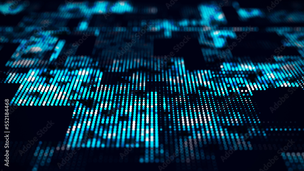 Nanoplatform technology. Abstract halftone motherboard. Digital futuristic backdrop. Big data, binary code visualization. 3D rendering. Nanoplatform technology. Abstract halftone motherboard. Digital futuristic backdrop. Big data, binary code visualization. 3D rendering.