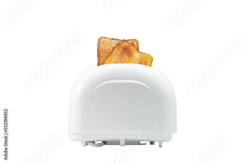 Roasted toast in toaster isolted on white background