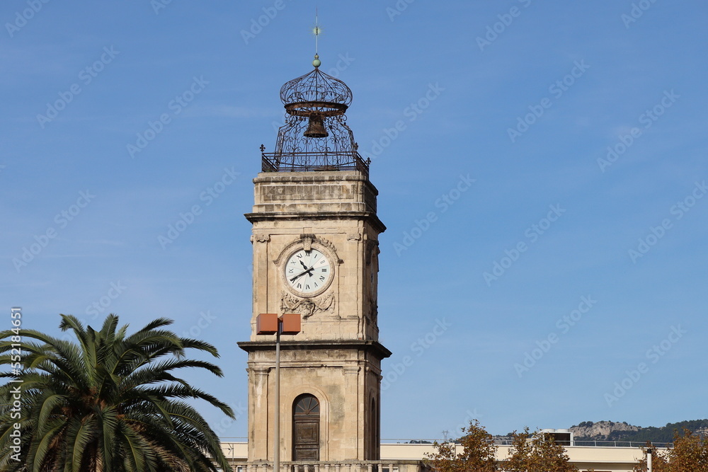 La tour de l'horloge, ville de Toulon, département du Var, France