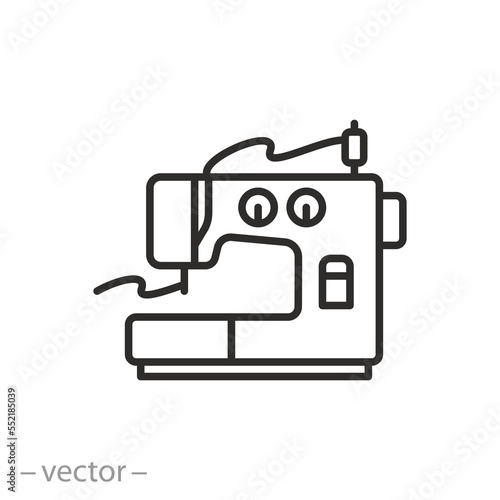sewing machine icon, workshop tailoring, stitching thin line symbol on white background - editable stroke vector illustration