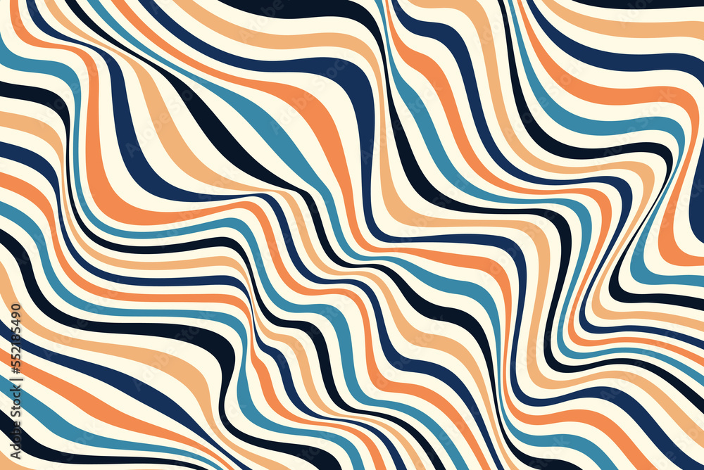 Colorful striped backgrounds. Colorful waves and vintage 60s hippie psychedelic wallpaper backdrop. Vector  illustration