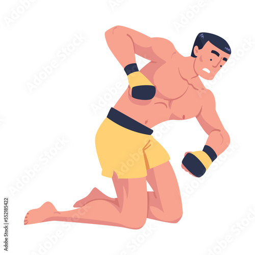 Mixed Martial Arts with Man Fighter in Shorts and Boxing Gloves Engaged in Full-contact Combat Sport Vector Illustration