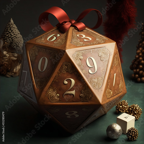 D20 dice, Christmas gift, dungeons and dragons, decorations, Generative AI illustration photo