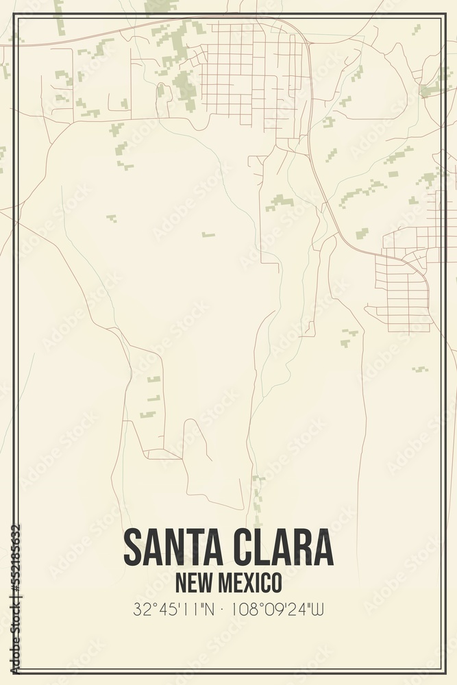 Retro US city map of Santa Clara, New Mexico. Vintage street map.