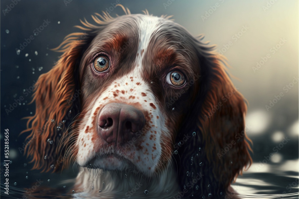 portrait of a dog with watery eyes