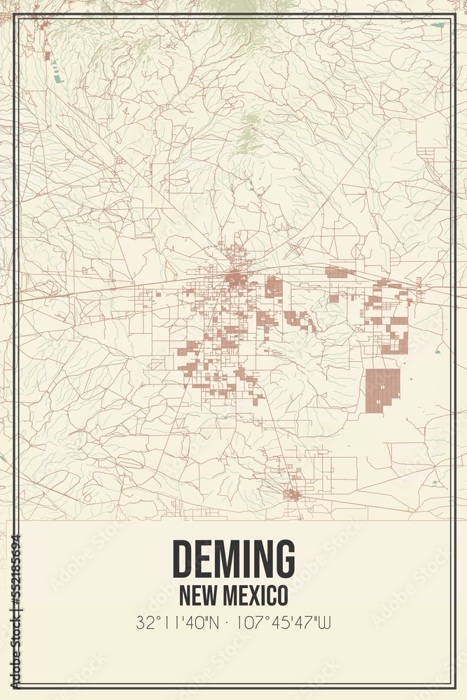 Fototapeta premium Retro US city map of Deming, New Mexico. Vintage street map.